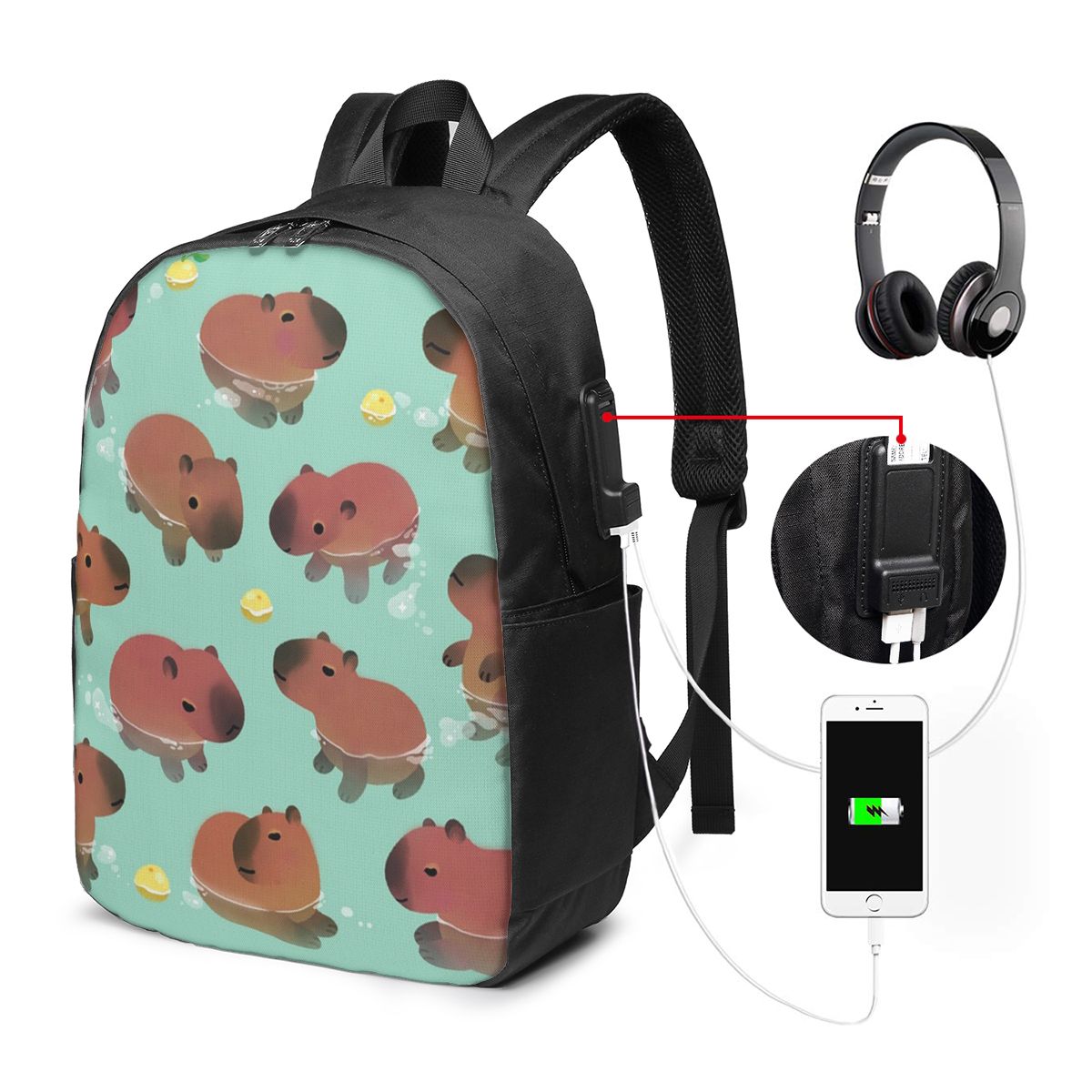 Women Bags For Travel - Capybara Animal Pattern Backpack Travel Notebook