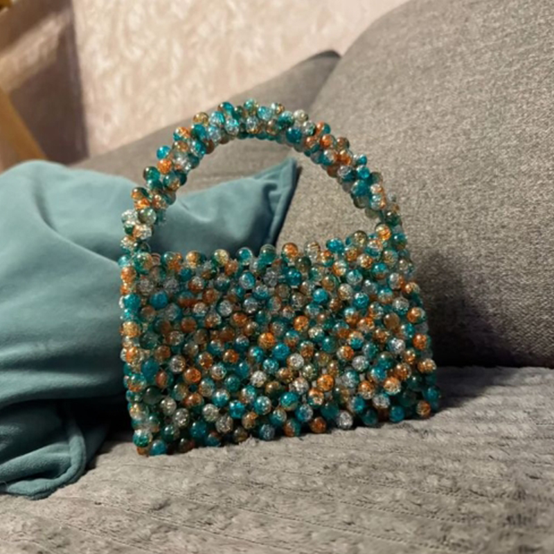 Women Bags Logo - Green Colorful Acrylic Beaded Women's Bag