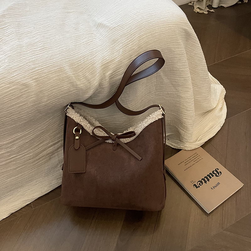 Women Bags Branded Sale - Faux Suede Solid Color Bow Crossbody