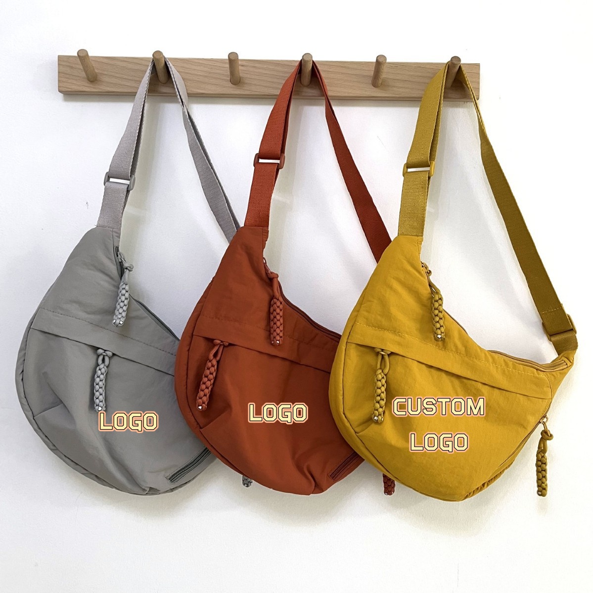 Women Bags Logo - Custom Logo Nylon Crescent Crossbody Bag,