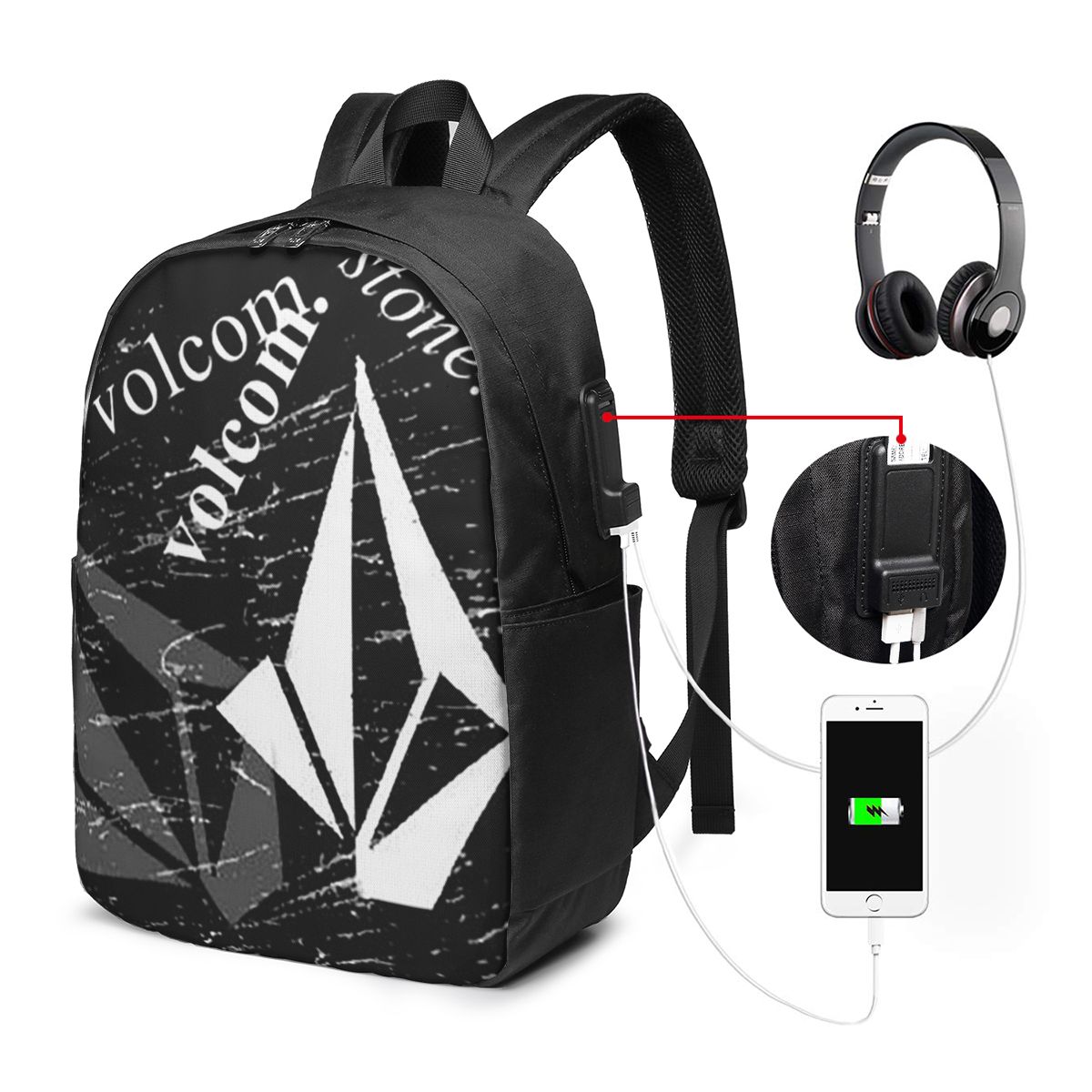 Women Bags Logo - V-Volcom Logo Backpack Travel Notebook Bag