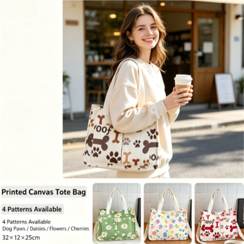 Women Handheld Bags - Fashion Corduroy Eco Bag, Large Capacity