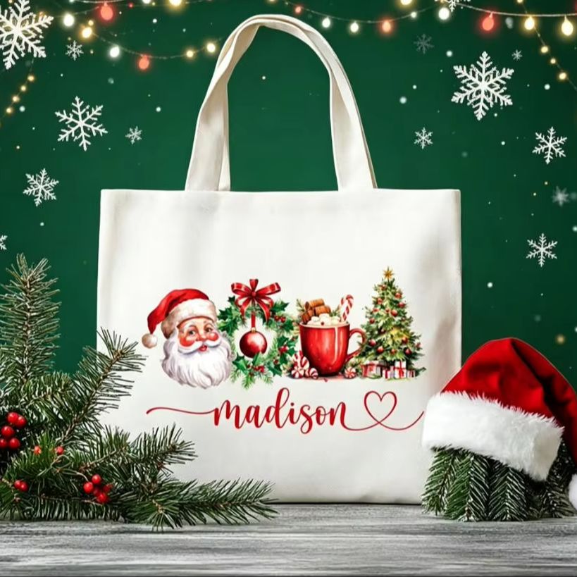 Women Bags Company - Large Canvas Tote Bag Personalized Christmas