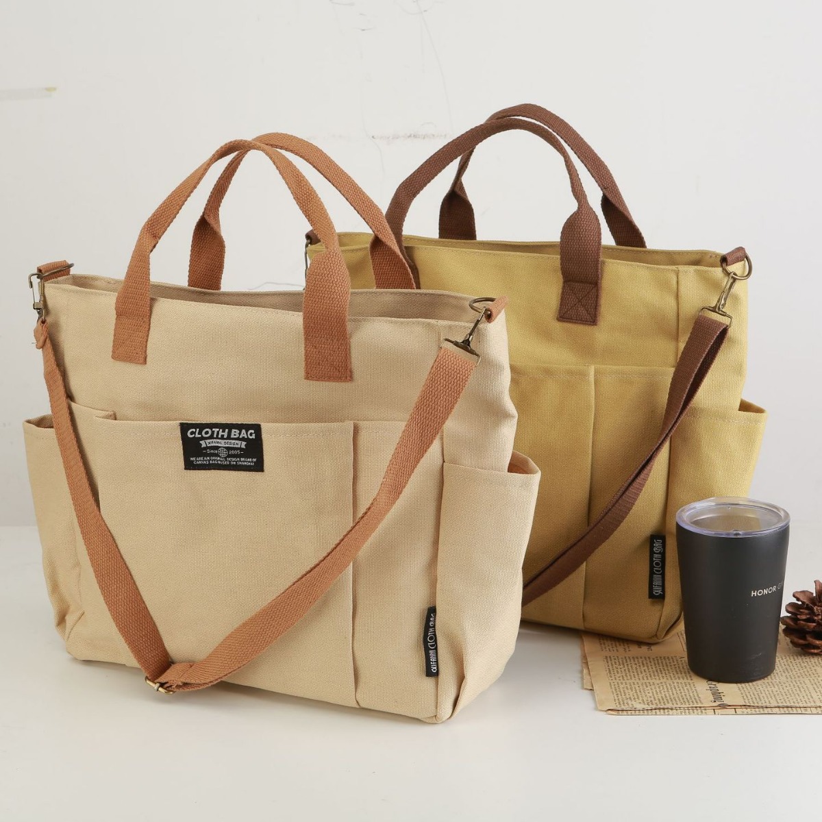 Women Handheld Bags - Canvas Tote Bag, Thickened Multiple Pockets
